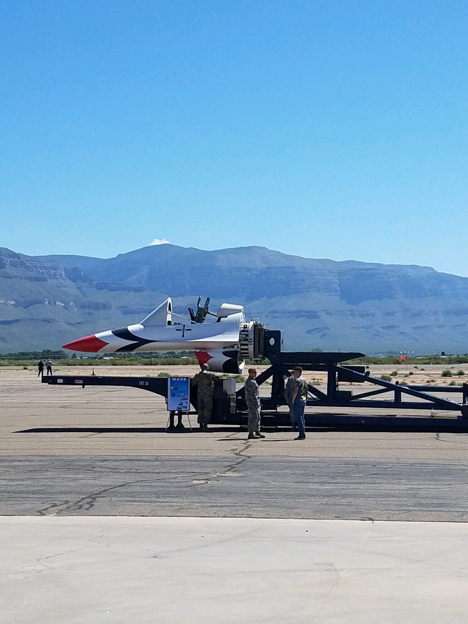 During the 2018 New Mexico Aviation Aerospace Association Career Expo, members of the 846th Test Squadron spoke to students about the F-16 Front Fuselage sled, shown here, which is used for egress testing on the Holloman High Speed Test Track. (U.S. Air Force photo)