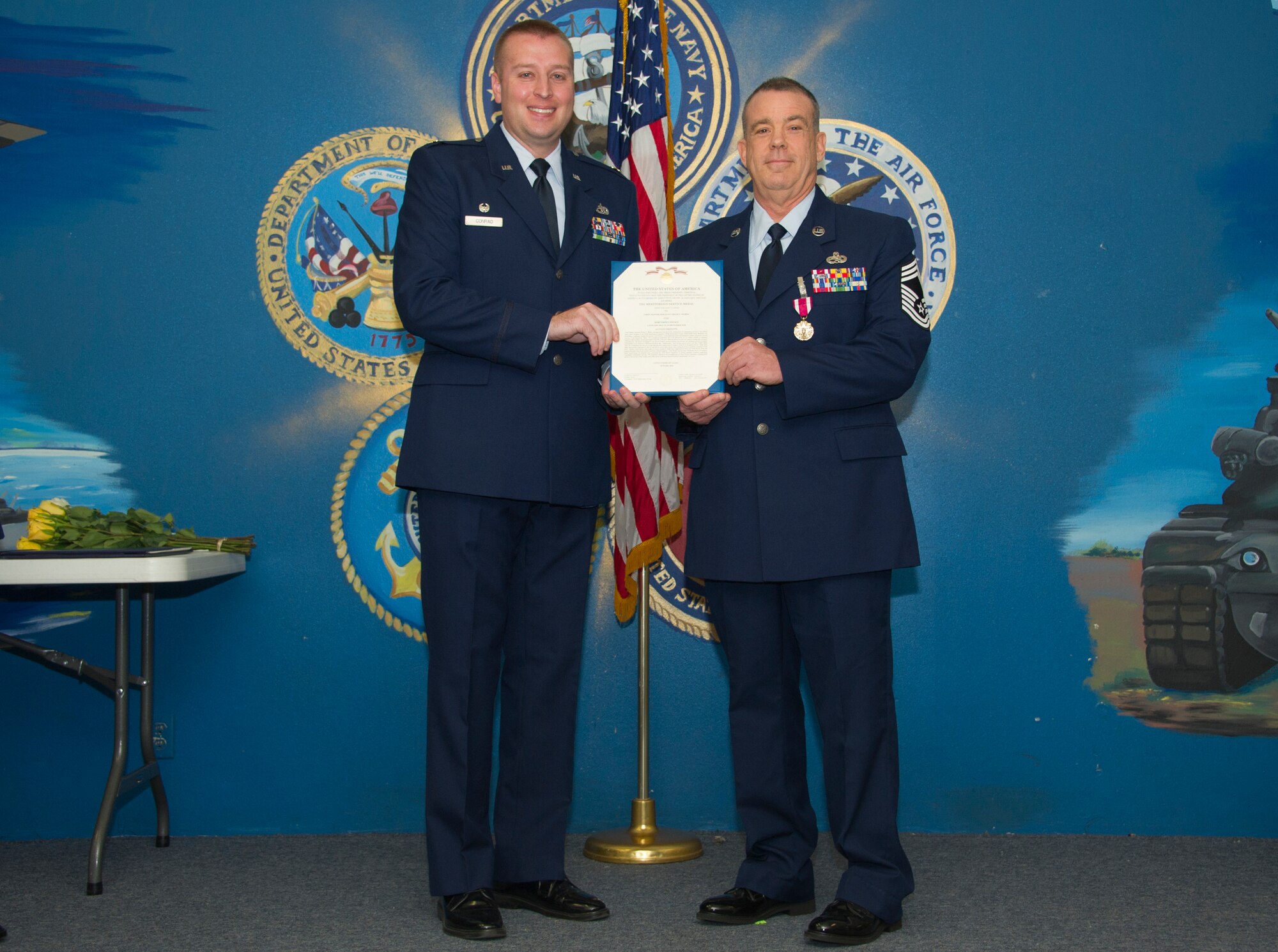 U.S. Air Force Chief Master Sgt. Philip Weber, 307th Maintenance Squadron munitions flight chief, retired from the Air Force Reserve after 37 years of service during a ceremony at Veterans of Foriegn Wars Post 5951 in Bossier Cty, La., Dec. 1, 2018. (U.S. Air Force photo by Airman 1st Class Maxwell Daigle)