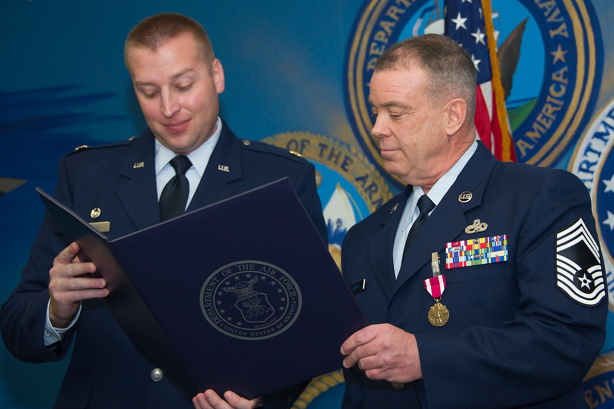 U.S. Air Force Chief Master Sgt. Philip Weber, 307th Maintenance Squadron munitions flight chief, retired from the Air Force Reserve after 37 years of service during a ceremony at Veterans of Foriegn Wars Post 5951 in Bossier Cty, La., Dec. 1, 2018. (U.S. Air Force photo by Airman 1st Class Maxwell Daigle)