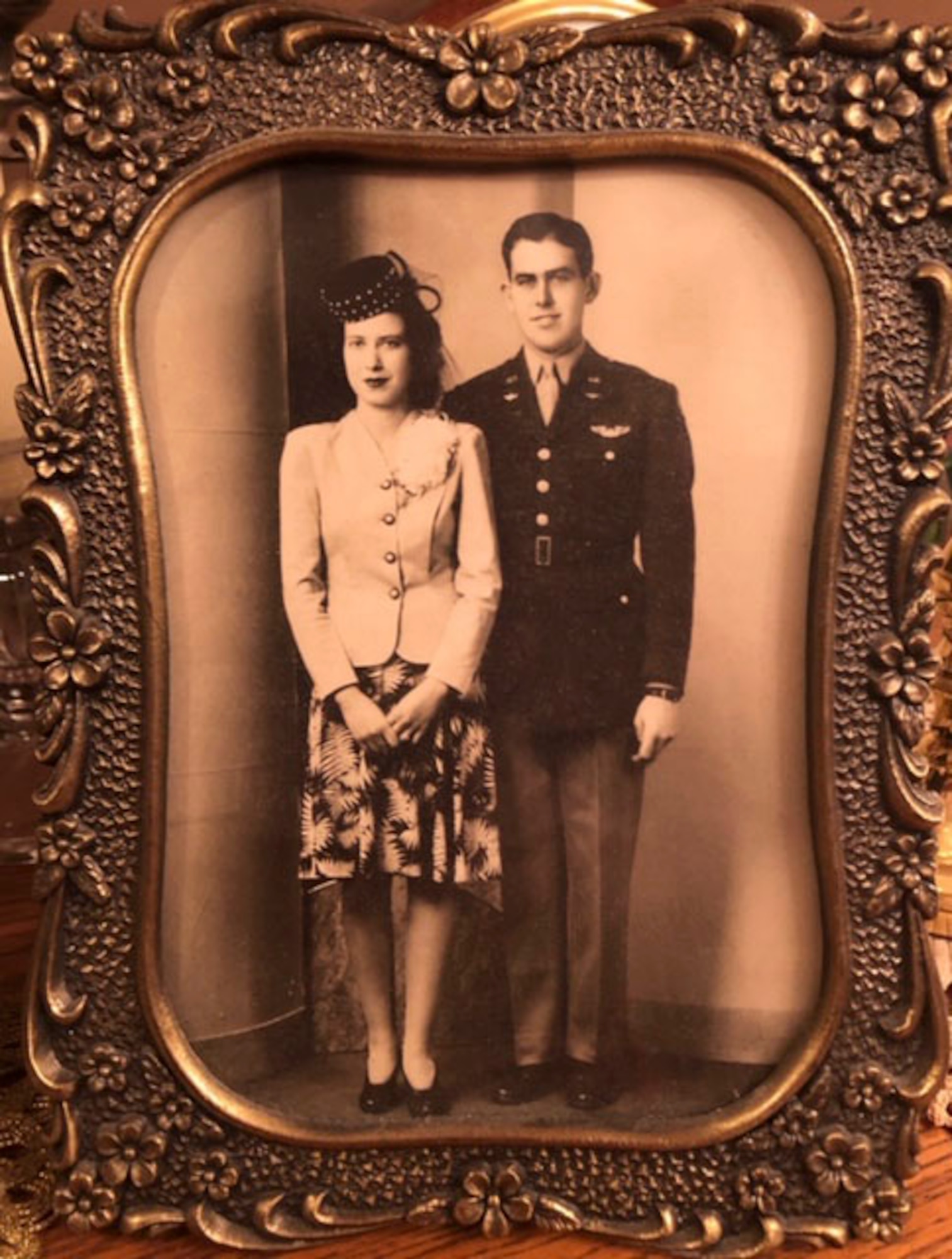 The late retired Col. Delbert L. Mueller and his wife Mary Rose Mueller pose for a photo on their wedding day in 1944.