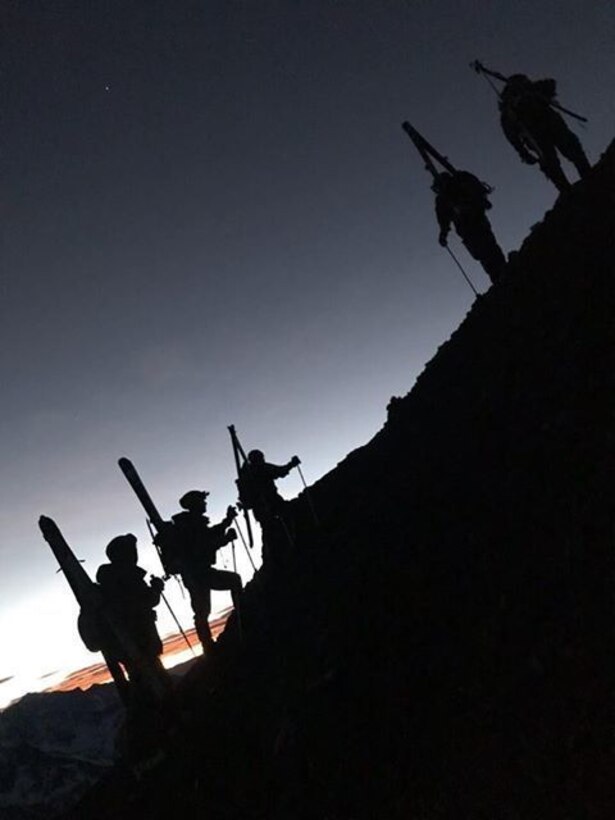 Students at the Chilean Mountain Warfare School hike up a portion of the Chilean Andes during the winter portion of the course.