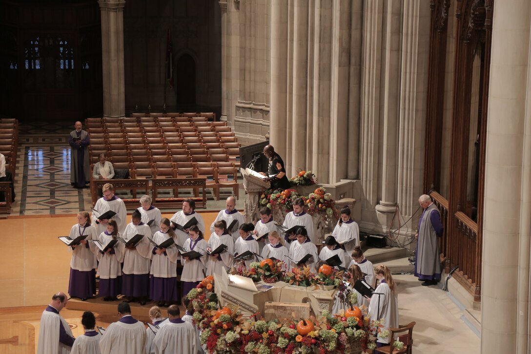 On Nov. 18, 2018, the Marine Chamber Orchestra, led by Assistant Director Capt. Ryan Nowlin, performed for the U.S. Marine Corps Worship Service in honor of the Marine Corps' 243rd birthday at the Washington National Cathedral in Washington, D.C. (U.S. Marine Corps photo by Master Sgt. Kristin duBois/released)