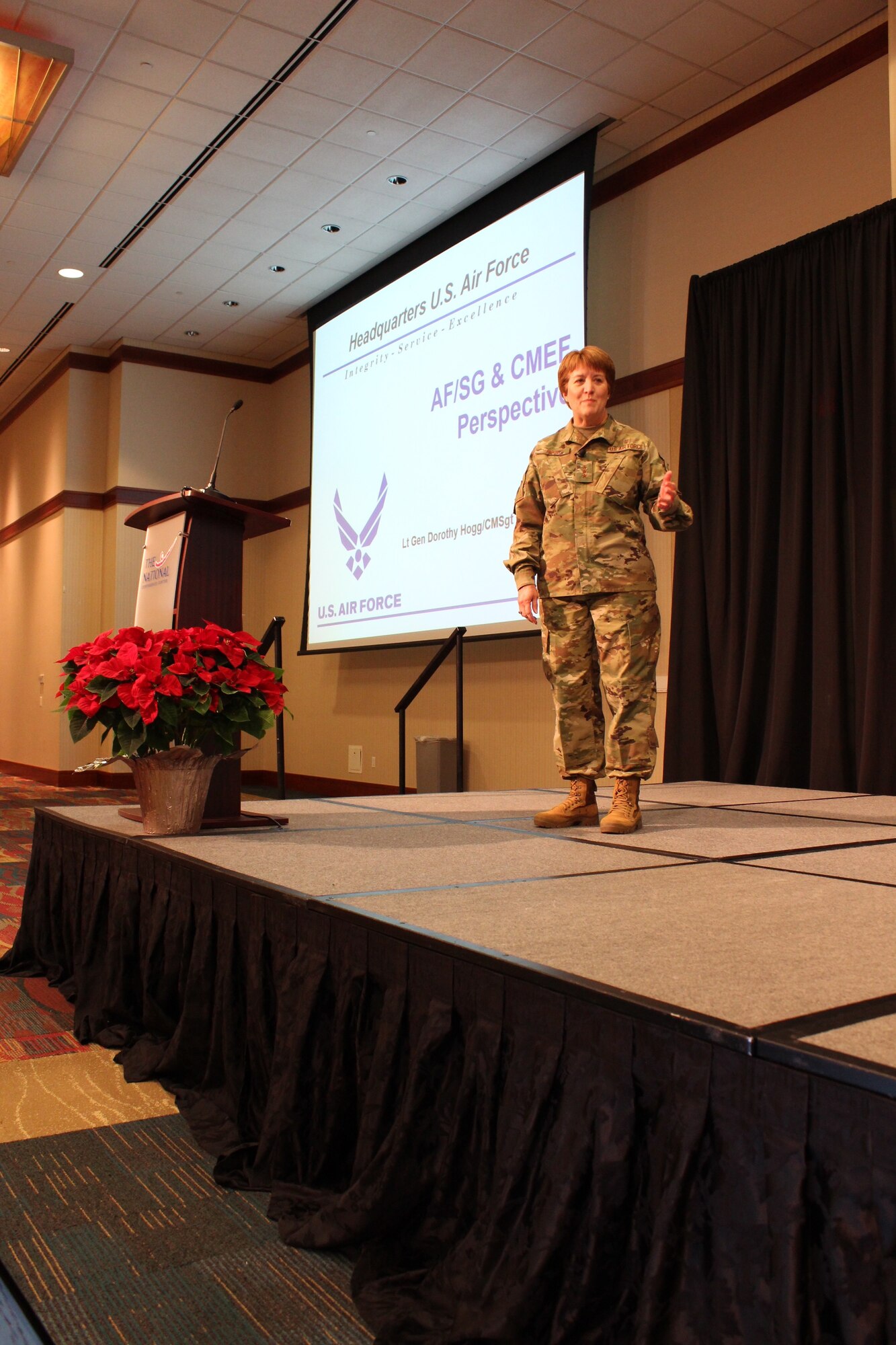 The 2018 Air Force Medical Service Senior Leadership Workshop kicked off this morning at the National Conference Center in Leesburg, Va., with welcome remarks by Lt. Gen. Dorothy Hogg, Air Force Surgeon General, and Chief Master Sgt. G. Steve Cum, Chief, Medical Enlisted Force and Enlisted Corps Chief. They spoke about the future of the AFMS amidst the MHS transformation. "We maintain something more precious than multi-million dollar airplanes, we maintain the Human Weapons System," said Chief Master Sgt. Steve Cum. (U.S. Air Force photo by Josh Mahler)
