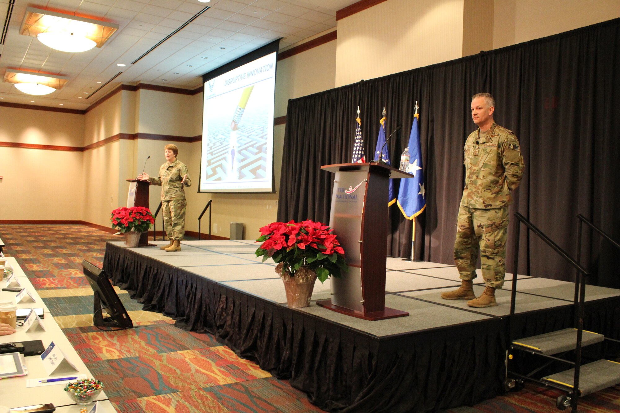 The 2018 Air Force Medical Service Senior Leadership Workshop kicked off this morning at the National Conference Center in Leesburg, Va., with welcome remarks by Lt. Gen. Dorothy Hogg, Air Force Surgeon General, and Chief Master Sgt. G. Steve Cum, Chief, Medical Enlisted Force and Enlisted Corps Chief. They spoke about the future of the AFMS amidst the MHS transformation. "We maintain something more precious than multi-million dollar airplanes, we maintain the Human Weapons System," said Chief Master Sgt. Steve Cum. (U.S. Air Force photo by Josh Mahler)