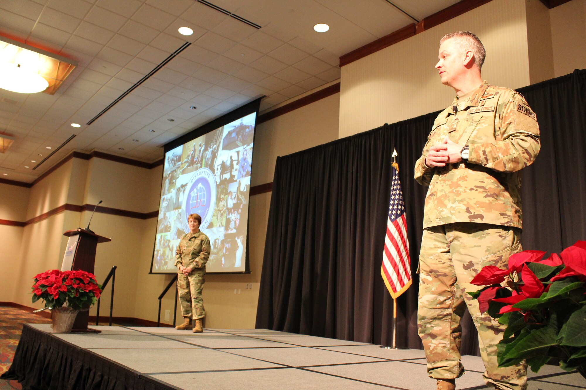 The 2018 Air Force Medical Service Senior Leadership Workshop kicked off this morning at the National Conference Center in Leesburg, Va., with welcome remarks by Lt. Gen. Dorothy Hogg, Air Force Surgeon General, and Chief Master Sgt. G. Steve Cum, Chief, Medical Enlisted Force and Enlisted Corps Chief. They spoke about the future of the AFMS amidst the MHS transformation. "We maintain something more precious than multi-million dollar airplanes, we maintain the Human Weapons System," said Chief Master Sgt. Steve Cum. (U.S. Air Force photo by Josh Mahler)