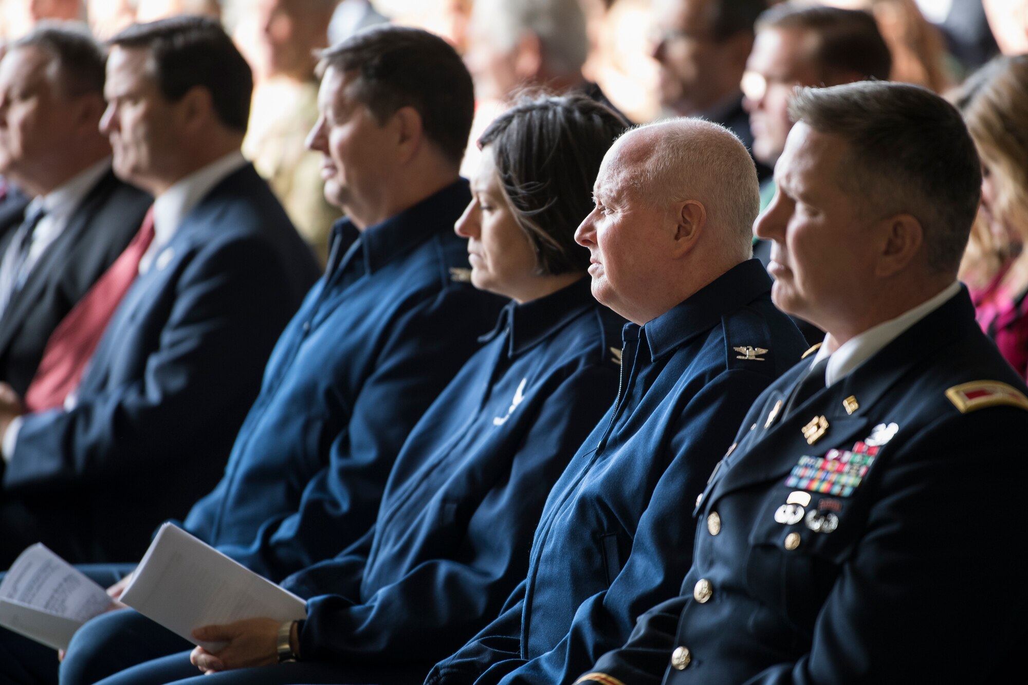 Base leaders and state representatives took part in the ceremony, which represented the beginning of an $82.5 million two-bay hanger construction, part of a larger $146.5 million project, to house 24 new KC-46 Pegasus refueling jets. The KC-46, set to start arriving the summer of 2021, will replace the base's current KC-10 Extender aircraft. (U.S. Air Force photo by Christian DeLuca)