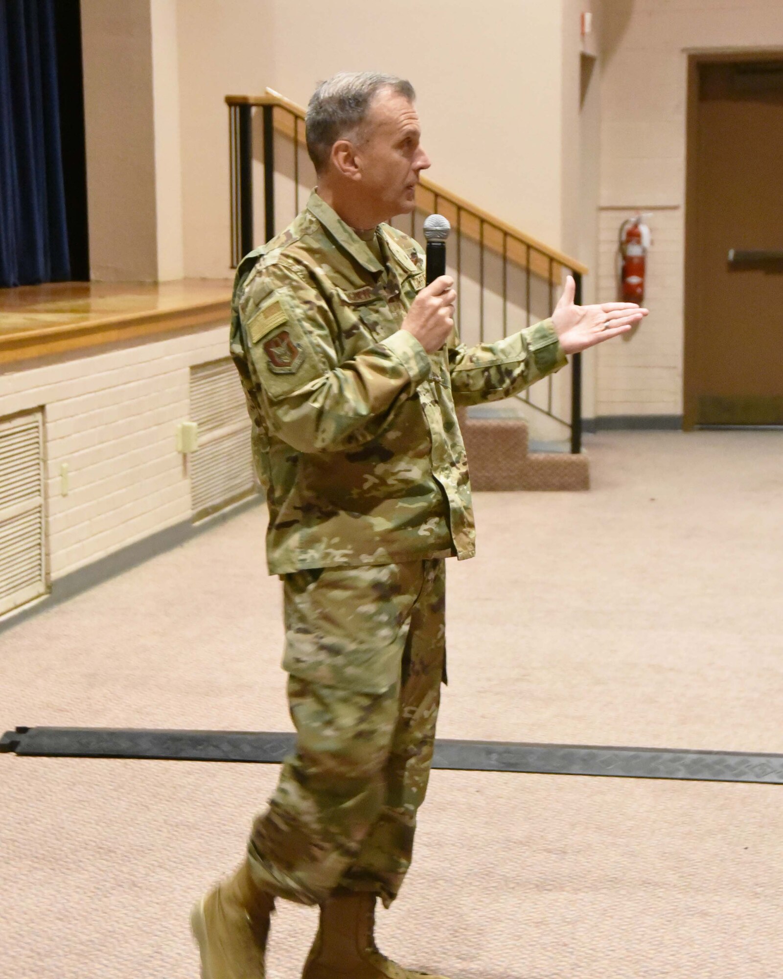Maj. Gen. Randall A. Ogden, 4th Air Force commander, speaks with Airmen of the 931st Air Refueling Wing during an all call Dec. 2, 2018, McConnell Air Force Base, Kan. During the all call, Airmen addressed any questions or concerns they had about the future of the Air Force Reserve