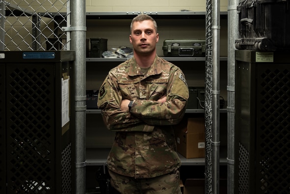 Staff. Sgt. Corey Freundner, 47th Security Forces Squadron Combat Arms Instructor, stands amongst the weapons storage at Laughlin Air Force Base, Texas’ combat arms firing range, Dec. 3, 2018. For his work with the junior deployment event, conducting the base’s first heavy weapons training in eight years, setting up the range for future expansion, and for growing his knowledge on operating a firing range, Freudner has earned the “XLer of the Week” for the week of Nov. 26, 2018. (U.S. Air Force photo by Senior Airman Daniel Hambor)