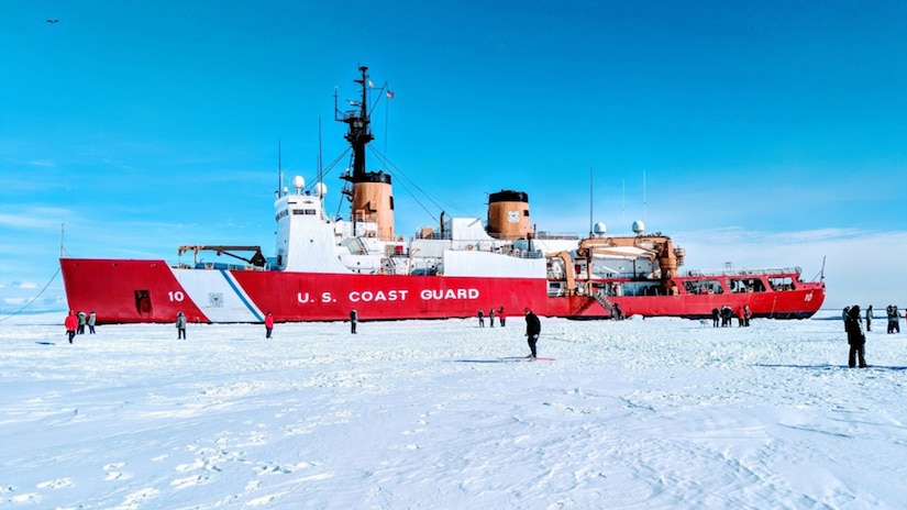 Cutter floats in sea ice
