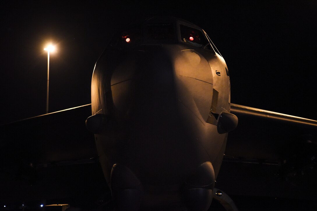 A U.S. Air Force B-52H Stratofortress bomber assigned to the 96th Expeditionary Bomb Squadron, deployed from Barksdale Air Force Base, La., sits on an apron at Royal Australian Air Force (RAAF) Base Darwin, Australia, Dec. 2, 2018.