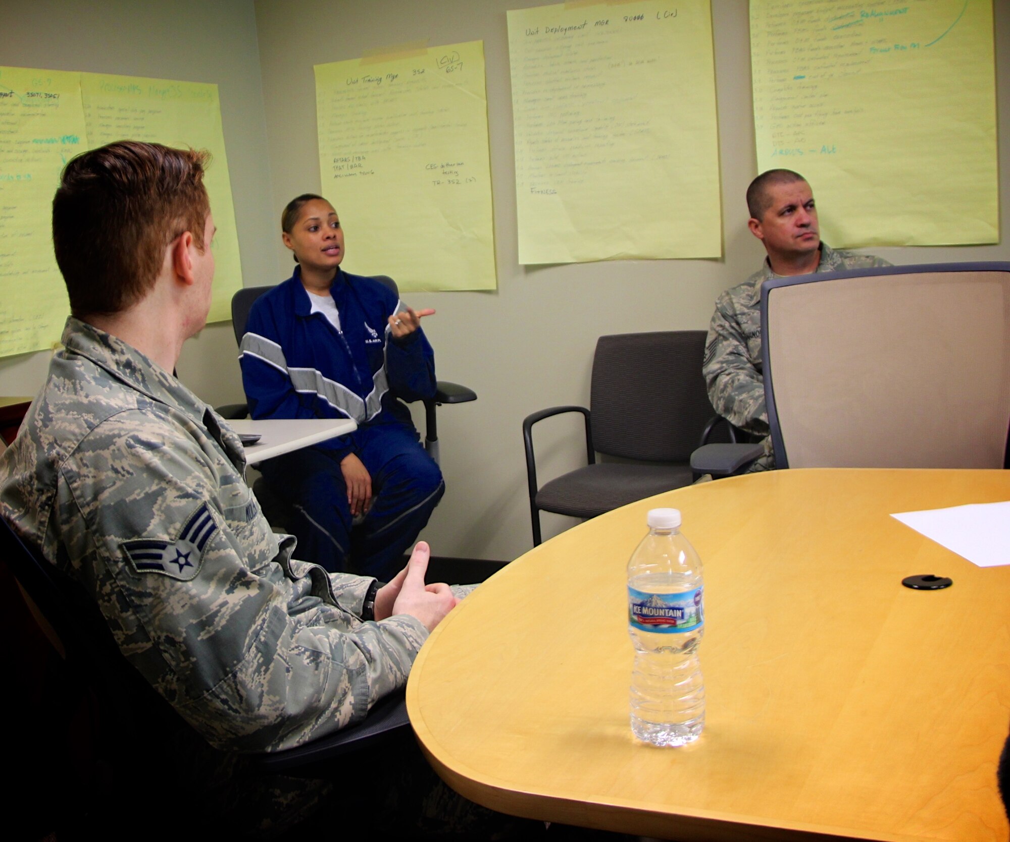 Tech Sgt. Adonna Hudson speaks at a special 932nd Airlift Wing, 932nd Mission Support Group, tuition assistance class, held Dec 2, 2018, at Scott Air Force Base, Illinois. She addressed the various groups of fellow Airmen with mathematical discussions about education services available through the Air Force Reserve. This includes tuition assistance and the GI Bill along with the Post 911 programs that vary from person to person, depending on their service history. (U.S. Air Force photo by Lt. Col. Stan Paregien)