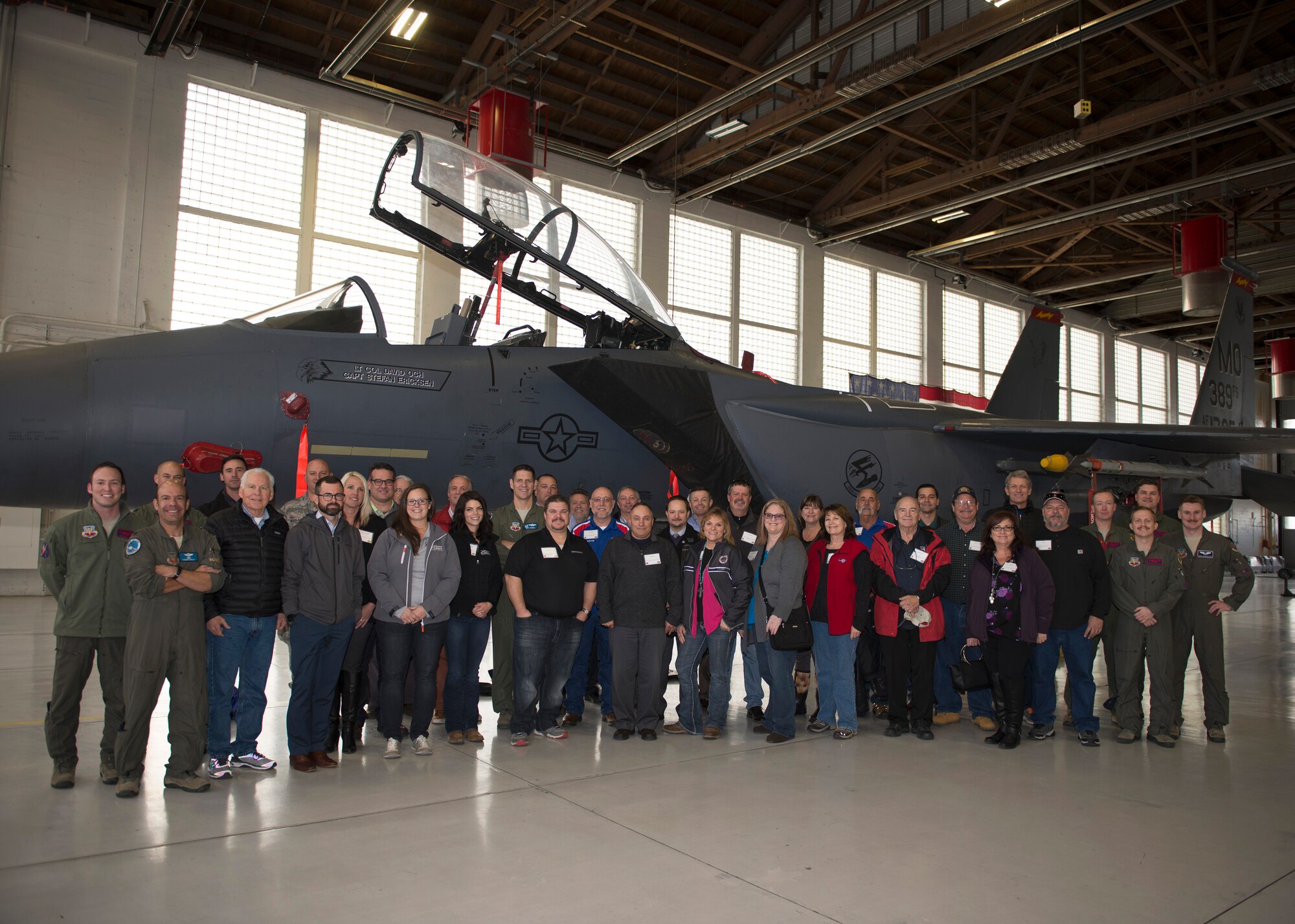 Airmen speaking with civic leaders at Mountain Home Air Force Base, Idaho, Nov. 28, 2018.