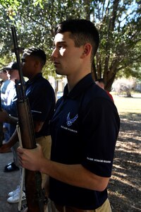 Airman 1st Class Jordan Locklear, 628th Logistics Readiness Squadron fire truck mechanic honor guardsman, practices firing line duties Nov. 30, 2018, at Joint Base Charleston, S.C. The JB Charleston honor guard flight performed an active duty funeral detail, which requires 20 guardsmen as well as extensive training and preparation.