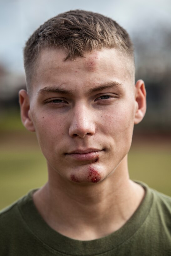 Lance Cpl. Joseph I. Gallagher, data systems administrator with Marine Forces Reserve, poses for a photograph after advancing to the semi-finals of the MFR King of the Ring tournament held at Marine Corps Support Facility New Orleans, Nov. 30, 2018. Marines use various skills taught to them through the Marine Corps mixed martial arts program to compete in the tournament, which involves knife fighting, grappling and baton fighting. (U.S. Marine Corps photo by Sgt. Dante J. Fries)
