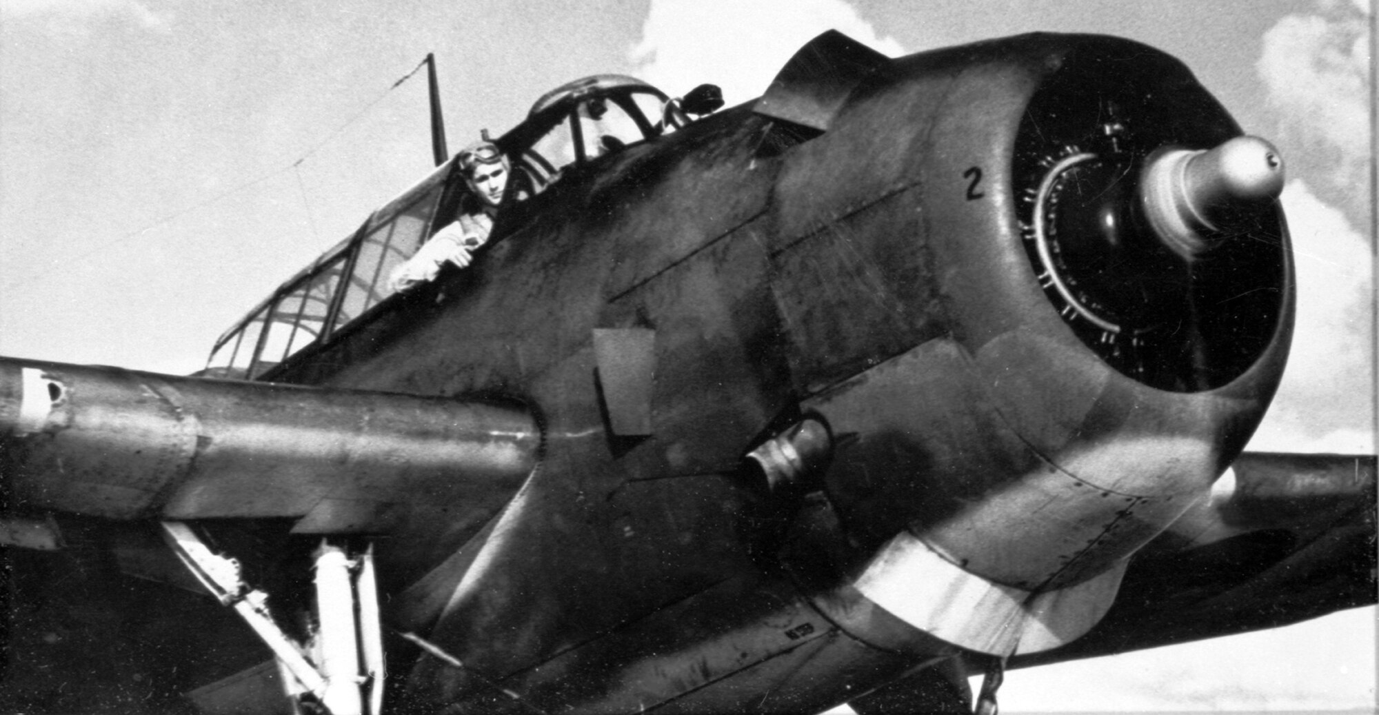 A file photo taken in 1944 of Navy pilot George H. W. Bush in his Grumman TBF Avenger torpedo bomber.