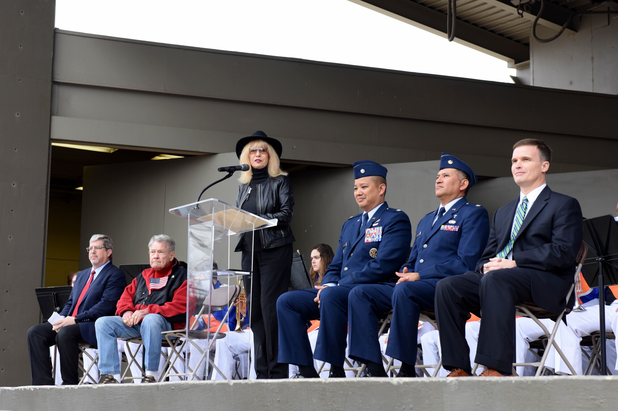 San Angelo Mayor, Brenda Gunter speaks during the Hero’s Hunt Honor Concert at the Bill Aylor Sr. Memorial RiverStage in San Angelo, Texas, Dec. 6, 2018. Gunter thanked the wounded veterans for their service. (U.S. Air Force photo by Senior Airman Randall Moose/Released)