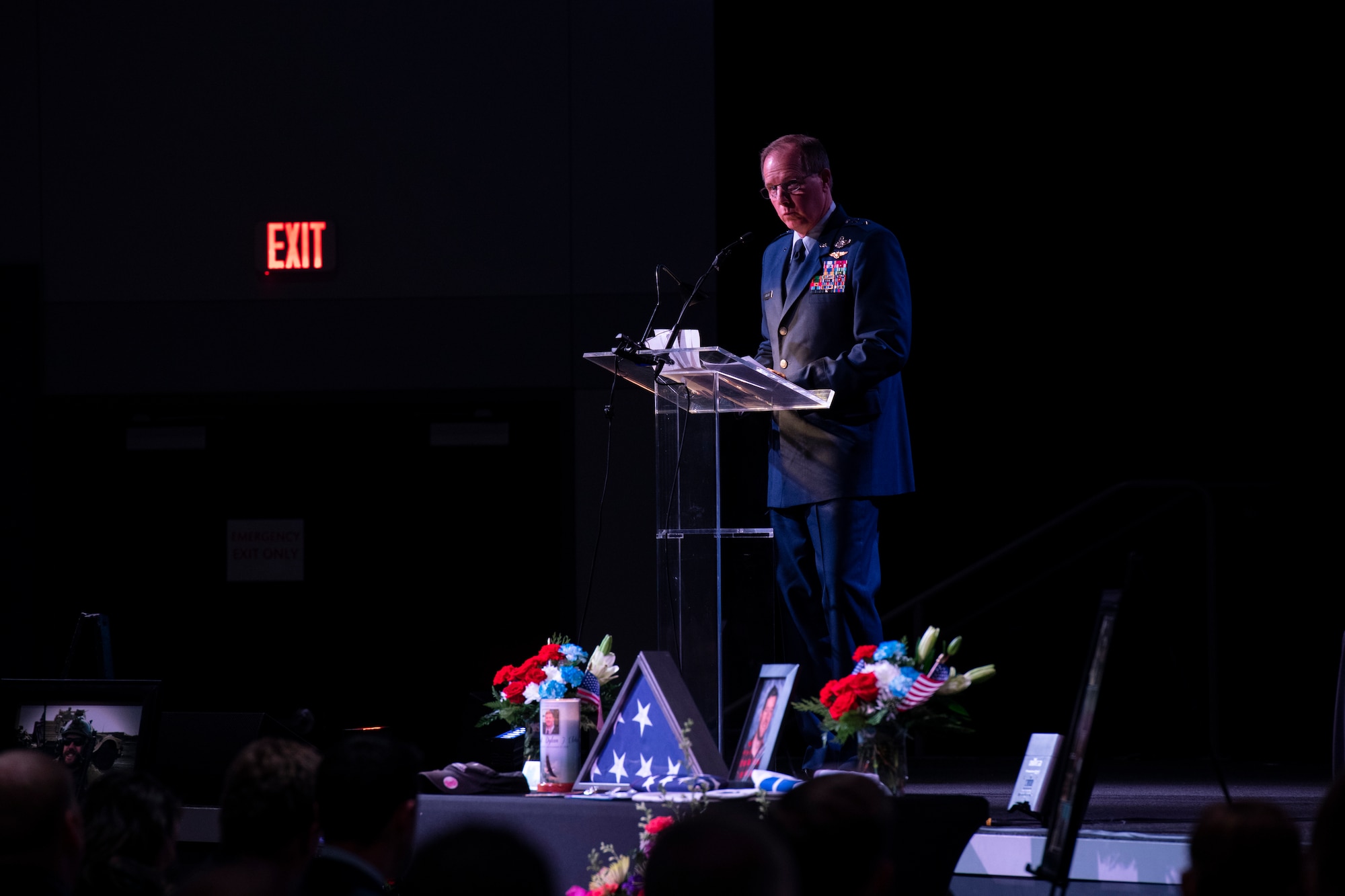 U.S. Air Force Maj. Gen. James Scanlan, the mobilization assistant to the commander, Air Force Special Operations Command, gives remarks during a memorial service in Moon Township, Pennsylvania, Dec. 6, 2018.