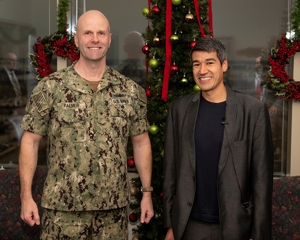 Defense Logistics Agency Land and Maritime Commander Navy Rear Adm. John Palmer pictured with Joseph Connolly.