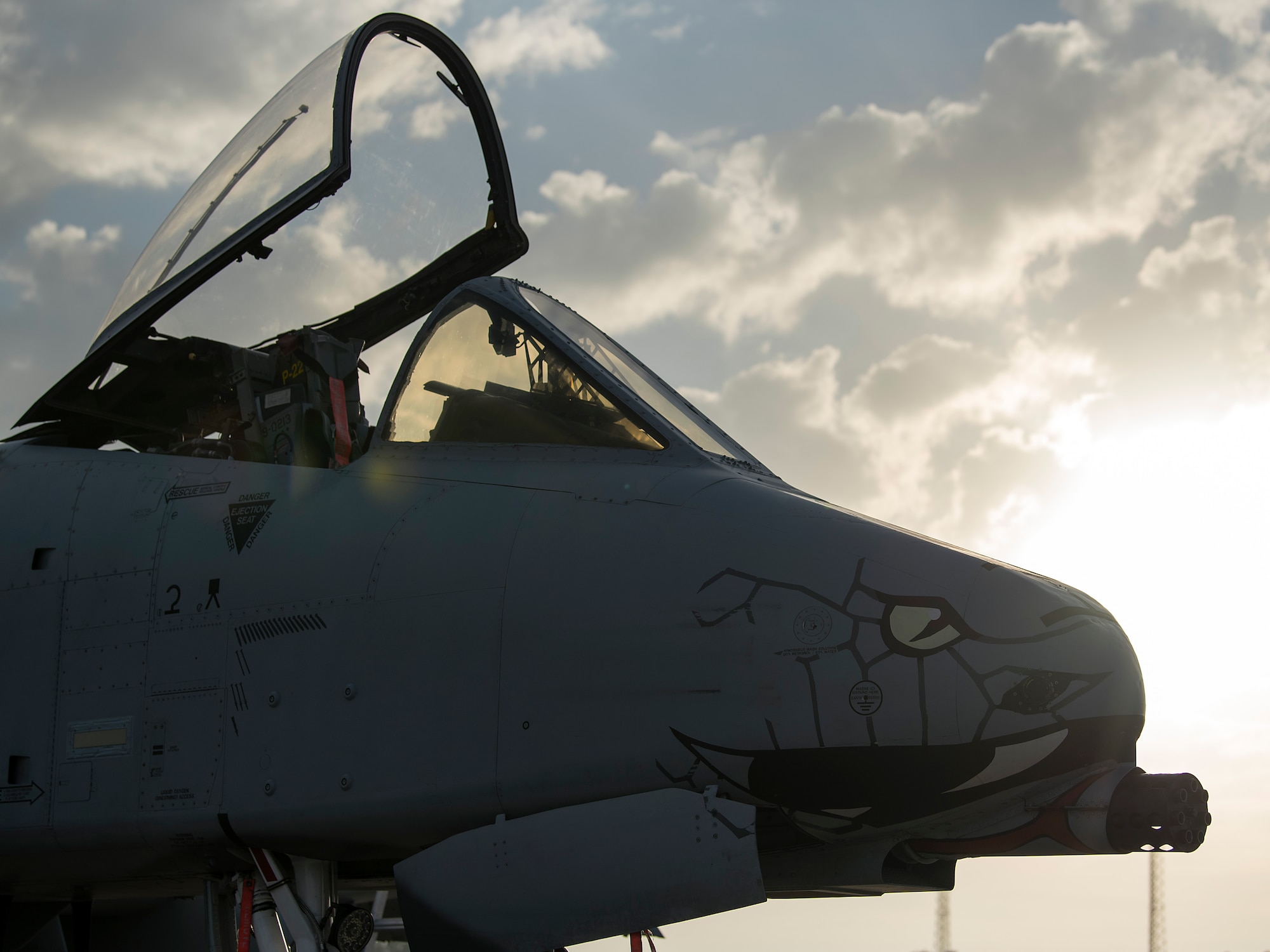 A-10 Thunderbolt II aircraft from the 163rd Fighter Squadron, Indiana Air National Guard, sits on the MacDill Air Force Base, Fla., flighline after arriving for the Guardian Blitz II exercise Dec. 3, 2018. MacDill is providing fuel, an operating airspace, lodging, and maintenance and operations facilities to the 100-plus crewmembers participating in the exercise.