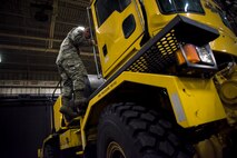 Snowfall data is displayed on a board at the 354th Civil Engineer Squadron heavy vehicle equipment shop Dec. 6, 2018 at Eielson Air Force Base, Alaska. Less than 200 mile from the Arctic Circle, Eielson Air Force Base is one of the northern most installations in the service. (U.S. Air Force photo by Tech. Sgt. Jerilyn Quintanilla)