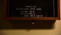 Snowfall data is displayed on a board at the 354th Civil Engineer Squadron heavy vehicle equipment shop Dec. 6, 2018 at Eielson Air Force Base, Alaska. Less than 200 mile from the Arctic Circle, Eielson Air Force Base is one of the northern most installations in the service. (U.S. Air Force photo by Tech. Sgt. Jerilyn Quintanilla)