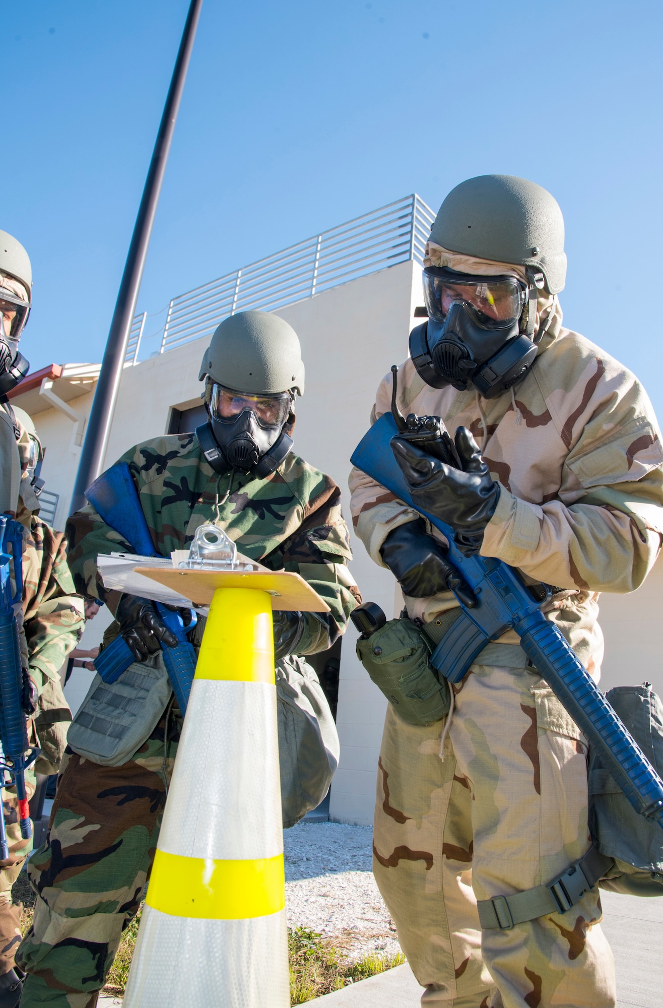 6th Mission Support Group Airmen search for signs of chemical weapons after a simulated air attack
during an Ability to Survive and Operate training exercise at MacDill Air Force Base, Fla., Dec. 6, 2018. By
checking for signs of chemical weapons, these Airmen are able to identify and mitigate hazards that
could hinder operations and security.