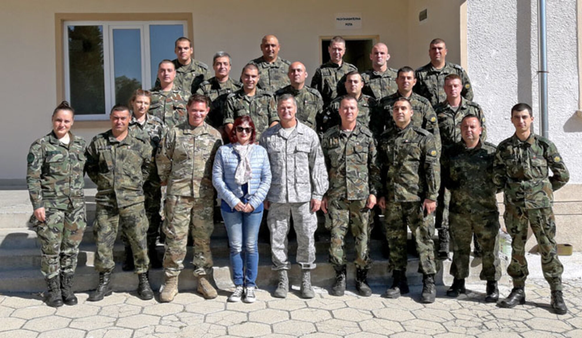 U.S. Air National Guard Chief Master Sgt. James, a superintendent at the 118th Wing (center), met with his Bulgarian counterparts as part of the U.S. National Guard Bureau’s State Partnership Program in September 2018 in Stara Zagora, Bulgaria.