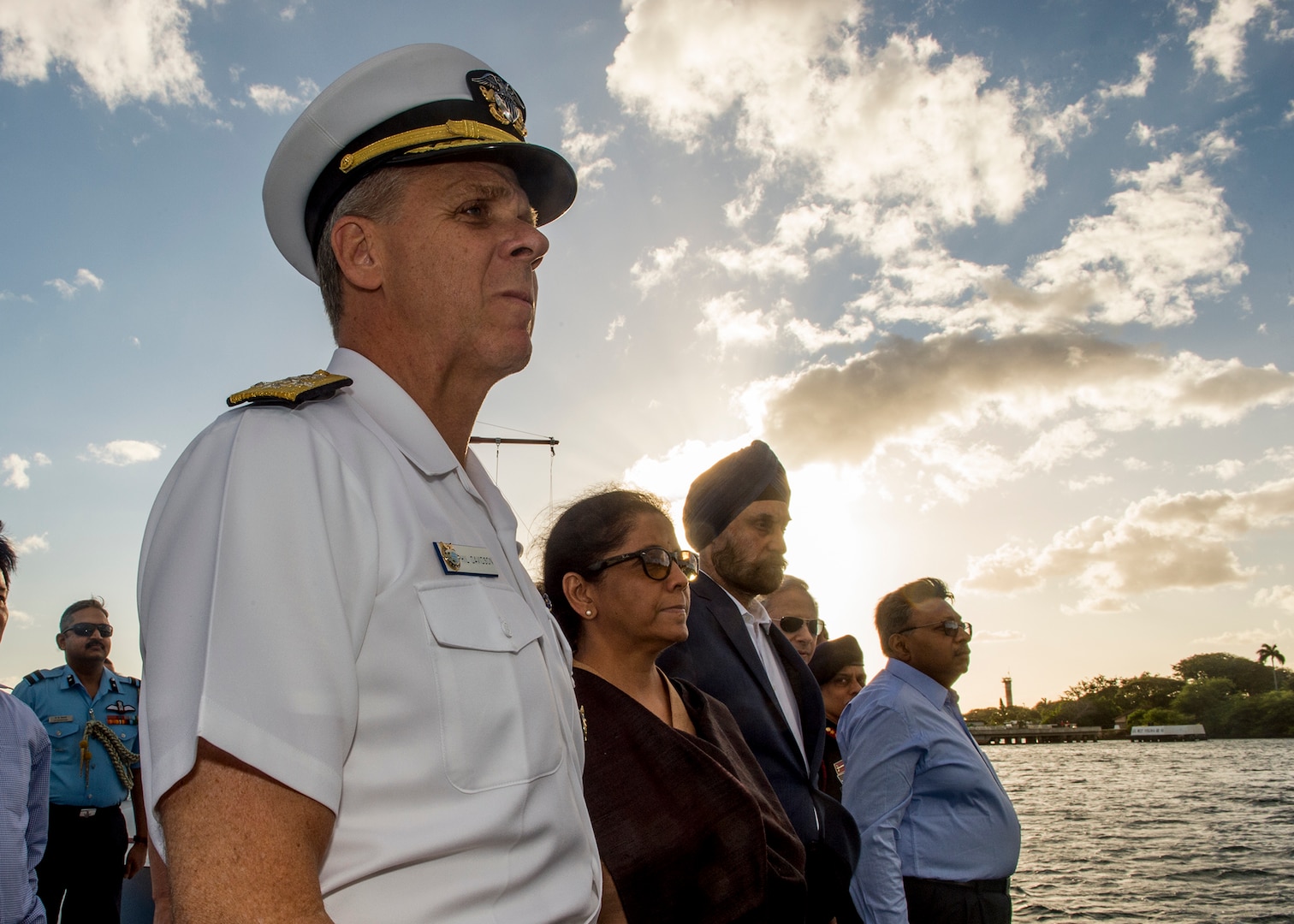 Commander, U.S. Indo-Pacific Command, Adm. Phil Davidson, hosts India’s Minister of Defence, Nirmala Sitharaman, on a barge tour of historic Pearl Harbor. India and the U.S. are global partners in defense and security and are working together to assure a free and open Indo-Pacific.