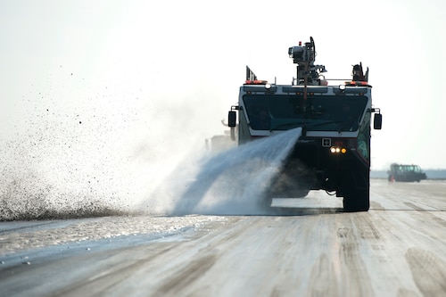 Airmen assigned to the 455th Expeditionary Civil Engineer Squadron work to keep the airfield maintained at Bagram, Airfield Afghanistan Nov. 24, 2018. These Airmen are responsible for maintain the airfield and construction projects. (U.S. Air Force photo by Senior Airman Rito Smith)