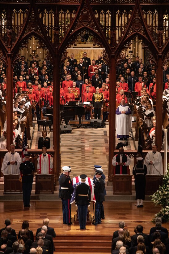 On Dec. 5, 2018, “The President’s Own” Marine Chamber Orchestra participated in the state funeral in honor of former President George H.W. Bush at the Washington National Cathedral.