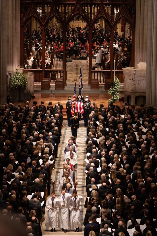 On Dec. 5, 2018, “The President’s Own” Marine Chamber Orchestra participated in the state funeral in honor of former President George H.W. Bush at the Washington National Cathedral.