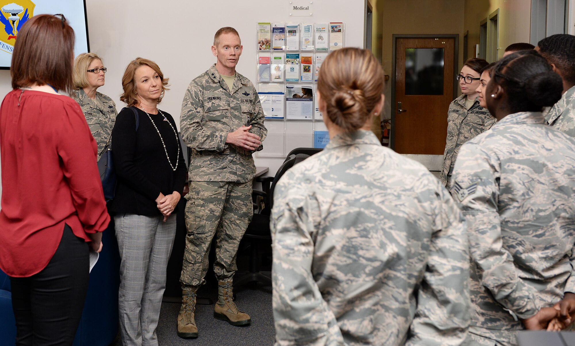 Maj. Gen. James C. Dawkins Jr., Eighth Air Force commander, tours the Welcome Center with his wife Daina.