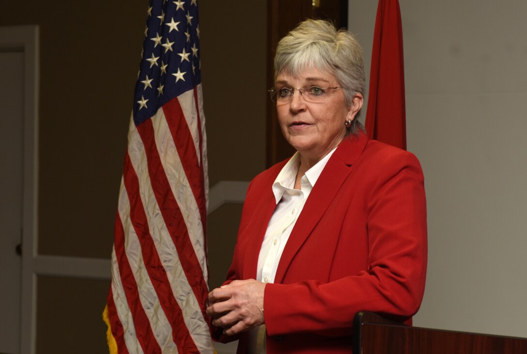 Patty Coffey, U.S. Army Corps of Engineers Nashville District deputy district engineer, addresses graduates during the 2018 Leadership Development Program Level II Course Graduation Dec. 4, 2018 at the Scarritt Bennett Center in Nashville, Tenn. (USACE Photo by Lee Roberts)