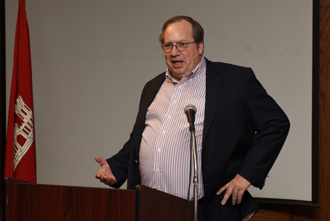 Michael Evans, course instructor for the 2018 Leadership Development Program Level II Course, talks about the program’s objectives and activities during the program’s graduation ceremony Dec. 4, 2018 at the Scarritt Bennett Center in Nashville, Tenn. (USACE Photo by Lee Roberts)