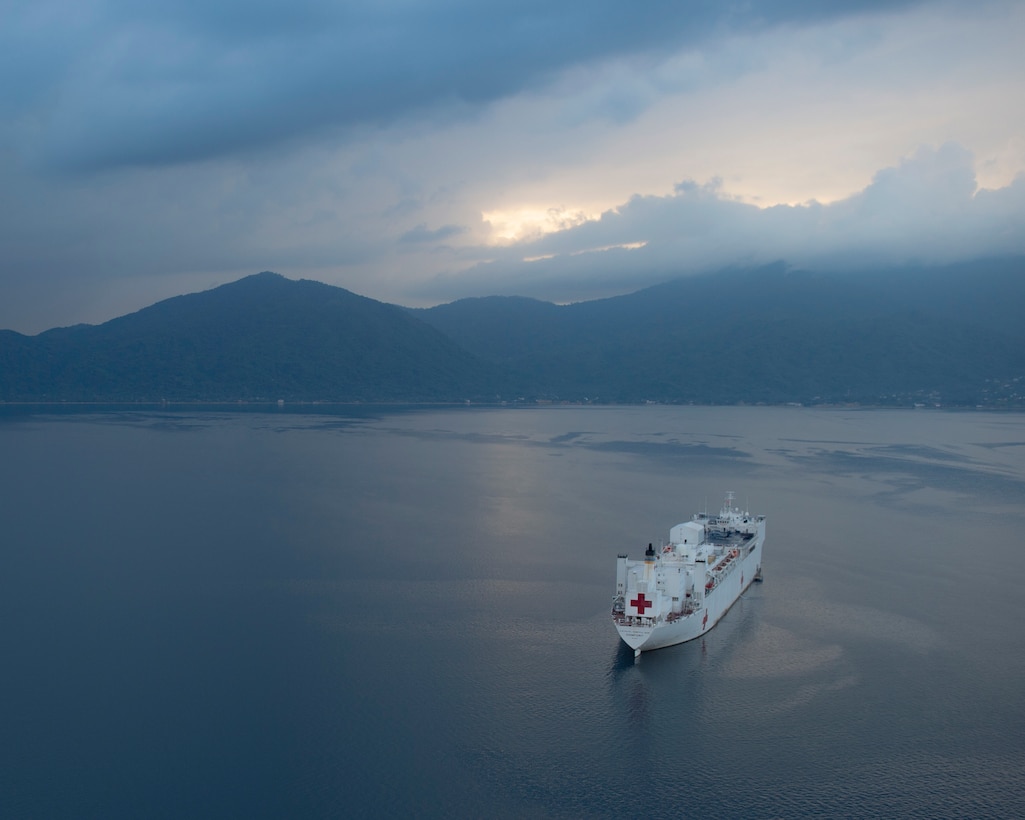 he hospital ship USNS Comfort (T-AH 20) is anchored off the coast of Honduras as part of an 11-week medical support mission to Central and South America as part of U.S. Southern Command’s Enduring Promise initiative.