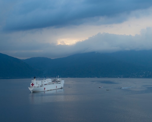 The hospital ship USNS Comfort (T-AH 20) is anchored off the coast of Honduras as part of an 11-week medical support mission to Central and South America as part of U.S. Southern Command’s Enduring Promise initiative.