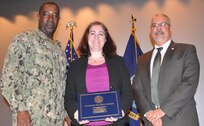 IMAGE: The Propel Team was honored with the Alan J. Dean Talent Management Warfare Center Award at the NSWC Dahlgren Division Leadership Forum in November. Kim Thornton accepted the award on behalf of the group. Pictured from left to right: Capt. Godfrey "Gus" Weekes, Kim Thornton, and John Fiore, Technical Director.