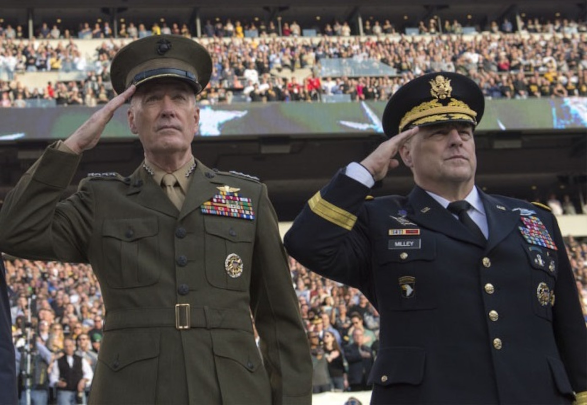 Gen. Mark A. Milley (right), the Army's chief of staff, right, was nominated to succeed Marine Corps General Joe Dunford (left) as chairman of the Joint Chiefs of Staff. President Donald Trump tweeted the nomination Dec. 8, 2018.