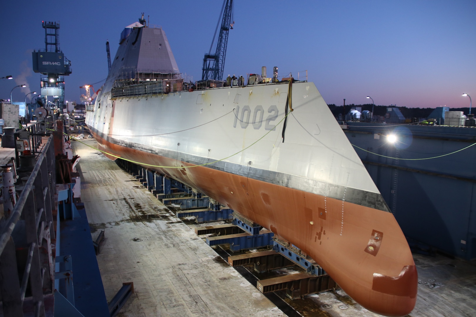 The future USS Lyndon B. Johnson (DDG 1002) was launched at General Dynamics-Bath Iron Works shipyard.