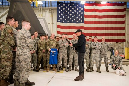 Country singer Granger Smith performs for Airmen at Joint Base Elmendorf-Richardson, Alaska, Nov. 29, 2018. As part of his visit, Smith met with service members, JBER leadership and performed.
