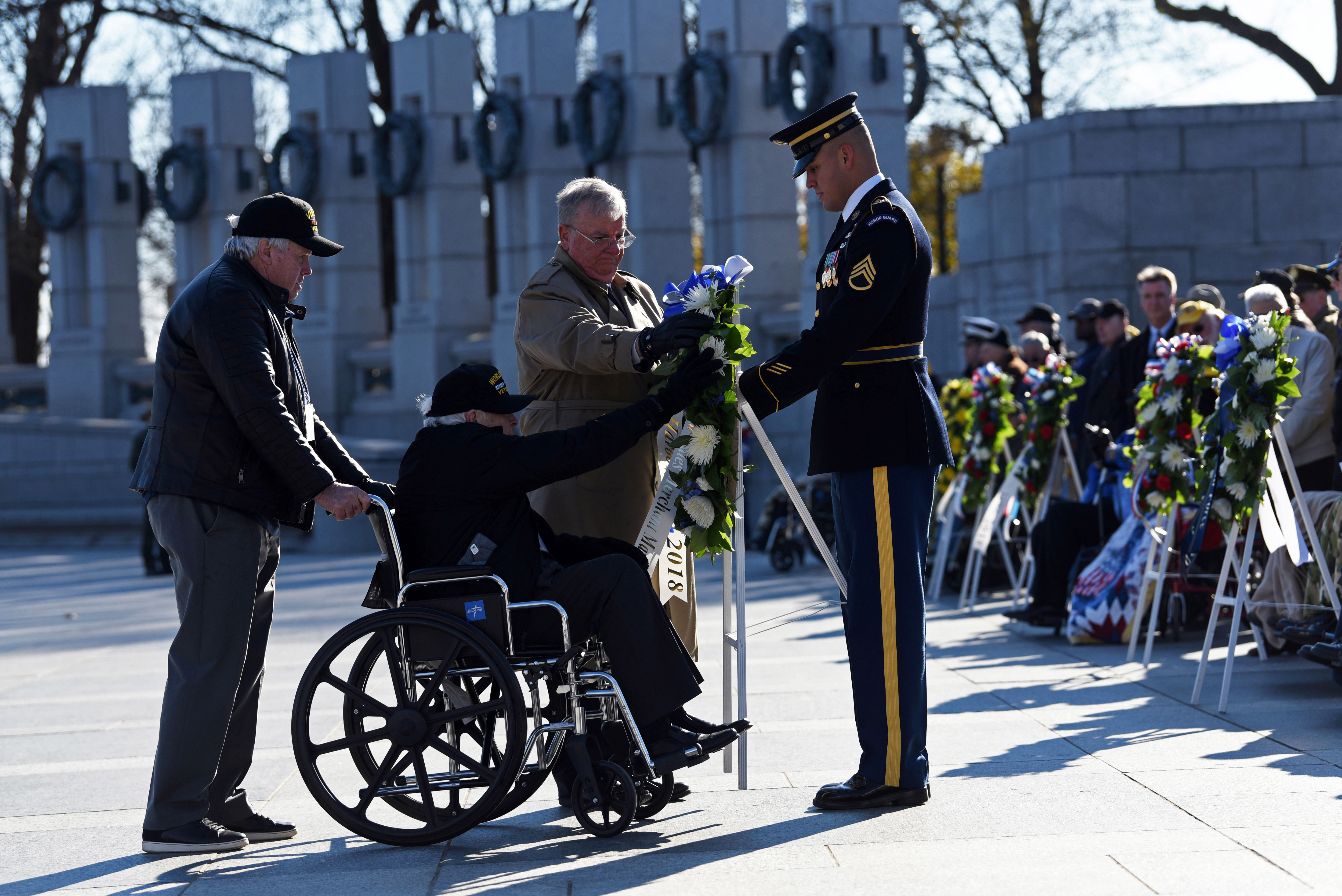 veteran placing a wreath in Washington on Pearl Harbor day