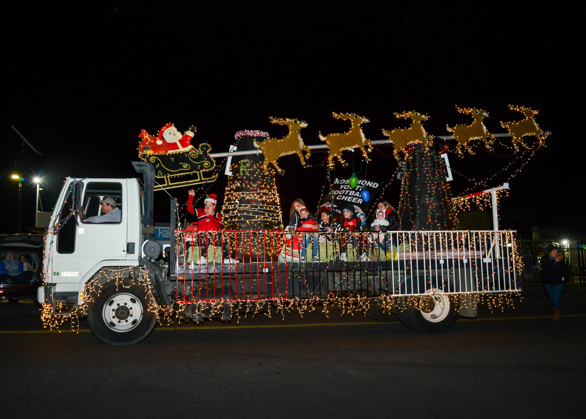 An entry in to the Parade of Lights is adorned with Christmas decorations and lights in Rosamond, California, Dec. 1. (U.S. Air Force photo by Giancarlo Casem)