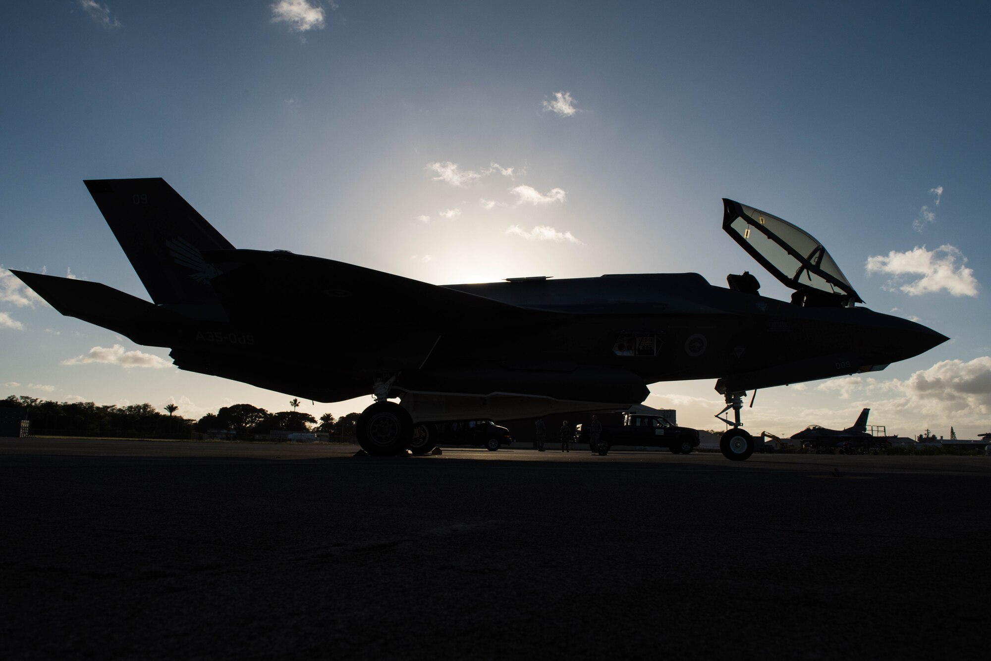 A Royal Australian Air Force F-35A sits on the ramp at Joint Base Pearl Harbor-Hickam, Hawaii, Dec. 3, 2018.