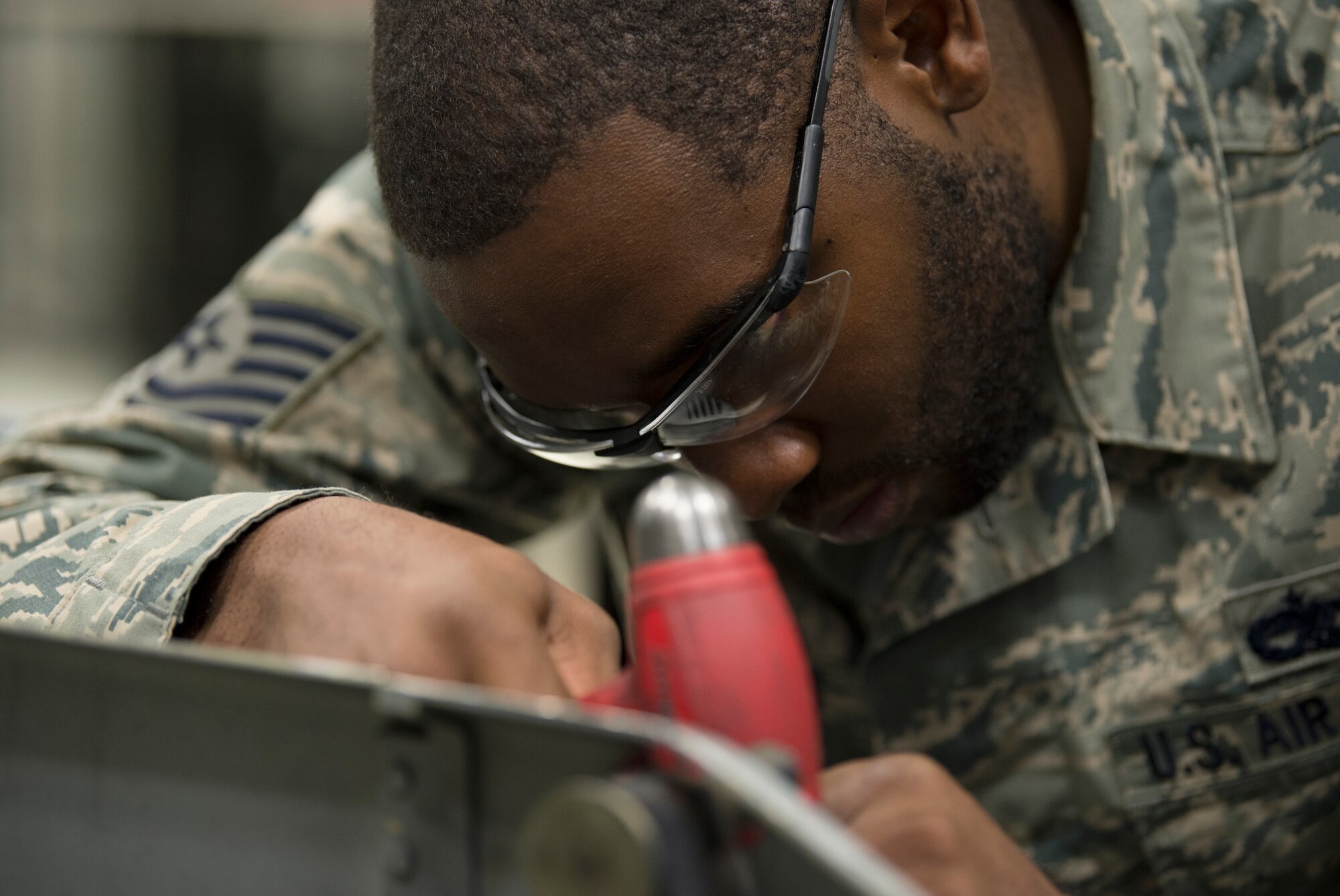 The armament maintenance shop Airmen perform maintenance and inspections on F-16 parts before the parts are added to aircraft.