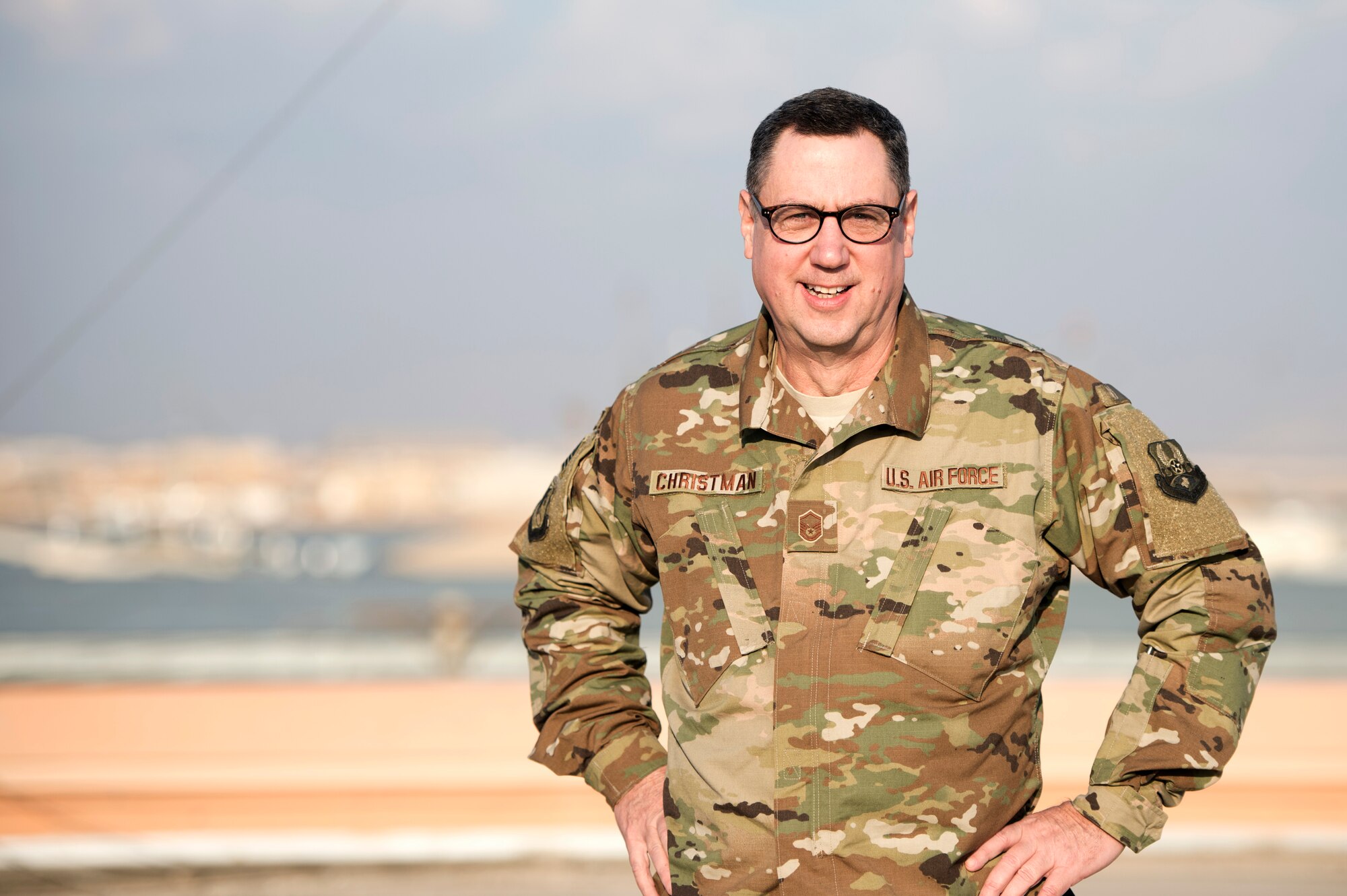 U.S. Air Force Master Sgt. Robert Christman, a command post controller, assigned to the 455th Air Expeditionary Wing at Bagram, Airfield Afghanistan pauses for a photo Dec. 9, 2018. Christman is also the Allegany County clerk. (U.S. Air Force photo by Senior Airman Rito Smith)