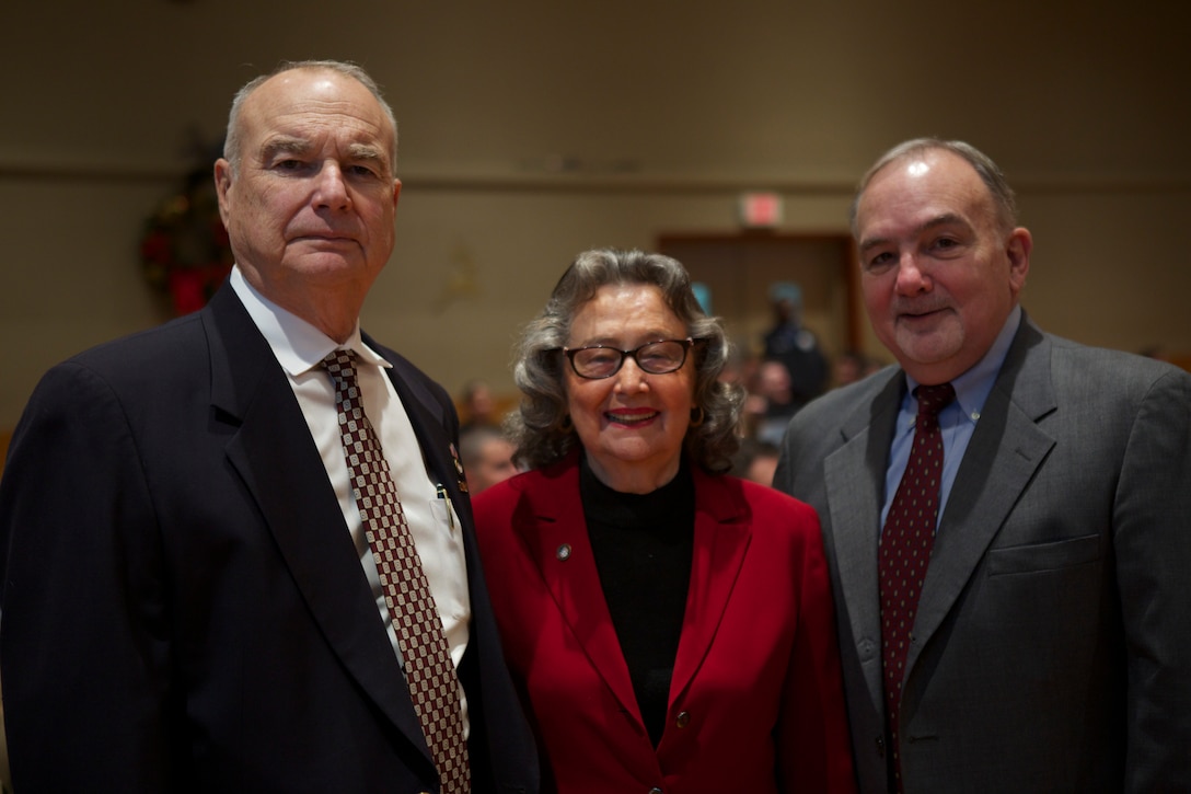 Mr. Ken Demarest (left), area chairman for the Employer Support of the Guard and Reserve, Mrs. Jackie Clarkson (center), former president New Orleans city council, and Mr. John Manio (right), vice chairman of the ESGR, take a photo at the Annual State of the Military event held at New Orleans City Hall, on Dec. 6, 2018. The annual event is an opportunity for military services in the New Orleans area to provide a report to the New Orleans city council detailing the impact of military service members in their community. (U.S. Marine Corps photo by Sgt. Dante J. Fries)