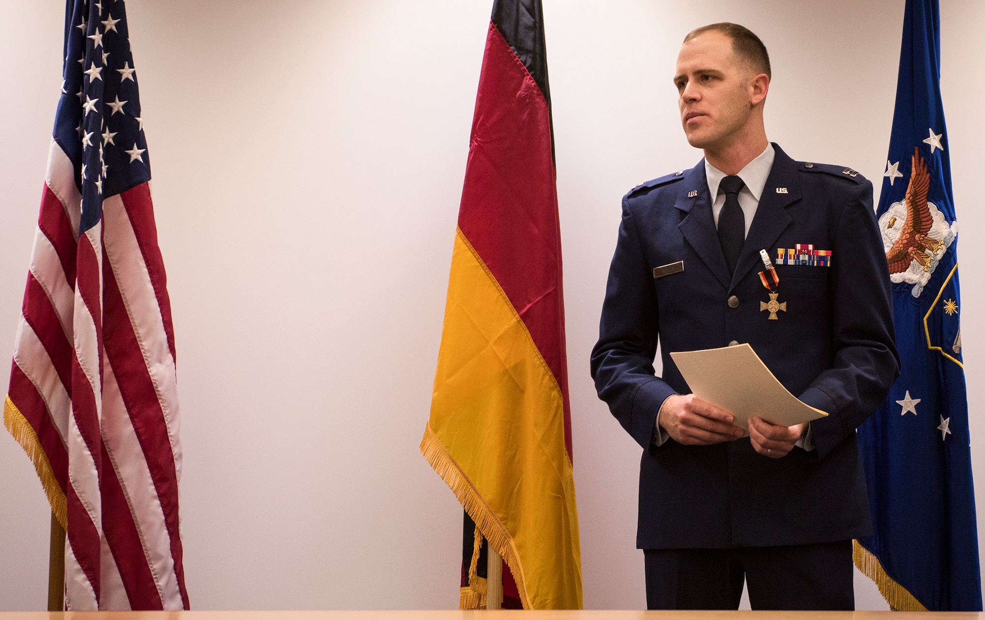 An advanced weapons technology Airman here received the German Cross of Honor, bronze medal Nov. 30.