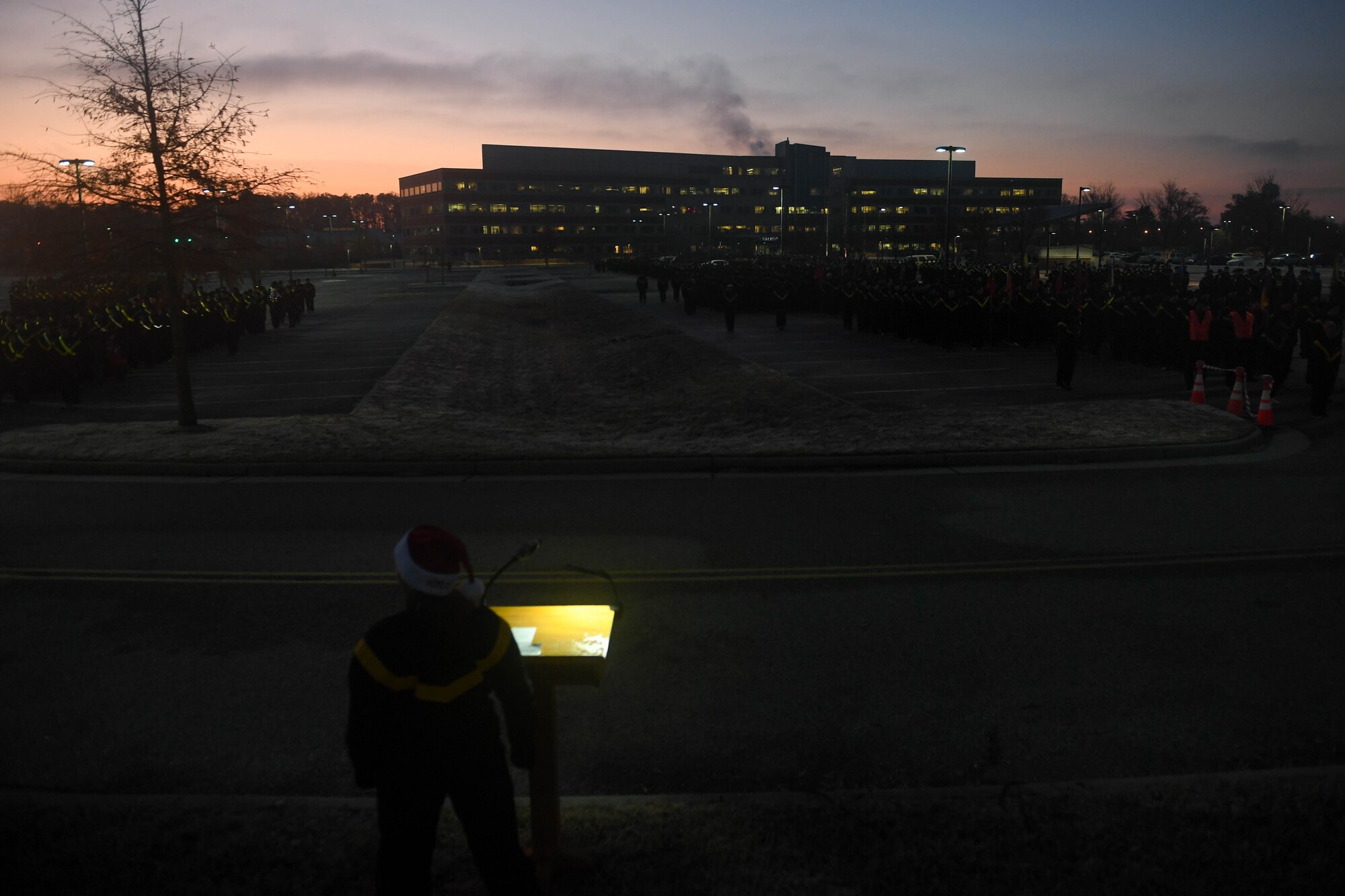 U.S. Army Col. Jennifer Walkawicz, 733rd Mission Support Group commander, addresses U.S. Army Soldiers before an installation formation run at Joint Base Langley-Eustis, Virginia, Dec. 6, 2018. The installation formation run marked the end of the Toys for Tots donation drive in which the JBLE community donated more than 6,600 toys. (U.S. Air Force photo by Senior Airman Derek Seifert)