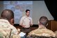 A U.S. Agency for International Development representative teaches a Joint Humanitarian Operations Course at Soto Cano Air Base, Honduras, Dec. 3, 2018.