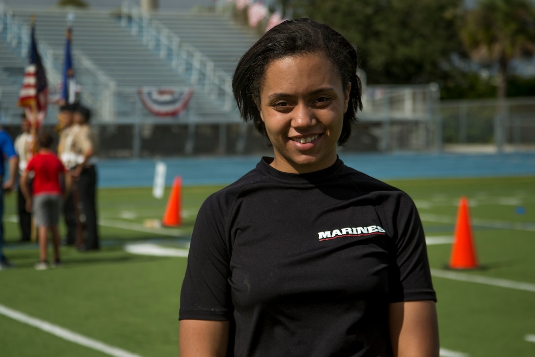 “In high school, I always felt like I wanted to help people, and I feel like I’m doing just that.”

Lance Cpl. Tateyannia Coopenhaver found herself helping students from 12 high schools by grading drill during a high school JROTC competition at Boca Raton Community High School, in Boca Raton, Florida, Dec. 8. 

Coopenhaver is a graduate of Lake Worth High School and a native of West Palm Beach. She was recruited by Staff Sgt. Dwight Bunting of Marine Corps Recruiting Substation Del Ray Beach, Florida, where she is currently performing the temporary additional duty of recruiter’s assistant. Normally, she works as an administrative clerk at U.S. Marine Corps Forces Reserve, New Orleans.

Less than two years ago, Coopenhaver shed approximately 20 pounds to meet the Marine Corps’ physical requirements to begin recruit training. The South Florida native said the process of earning the title of Marine has given her self-confidence to mentor others who are following in her footsteps.